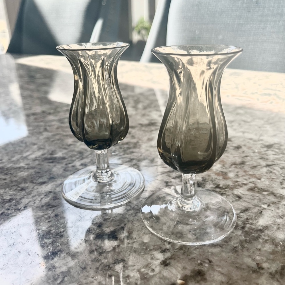 ROSENTHAL Smoke Gray Tulip Glass Candle Holders with Ribbed Texture